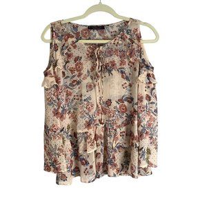 Mango Violeta MNG Womens Light‎ Pink Floral Sheer Bell Sleeve Boho Blouse Size S